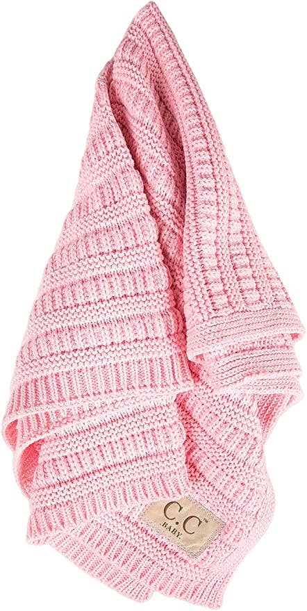 Baby Throw Blanket - Ribbed Knit (Pale Pink)