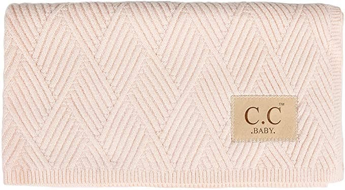 Baby Throw Blanket - Diagonal Basketweave (Beige)