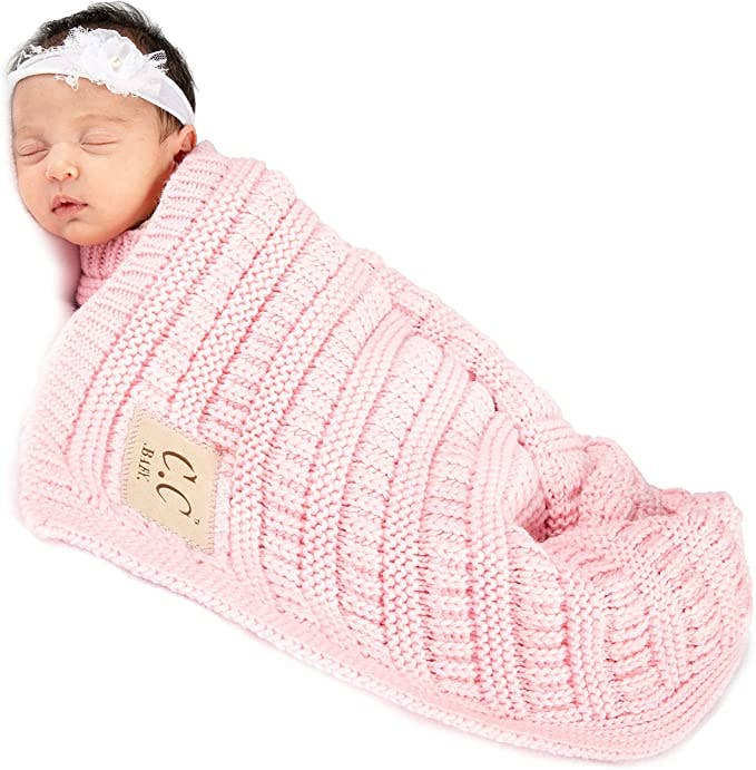 Baby Throw Blanket - Ribbed Knit (Pale Pink)