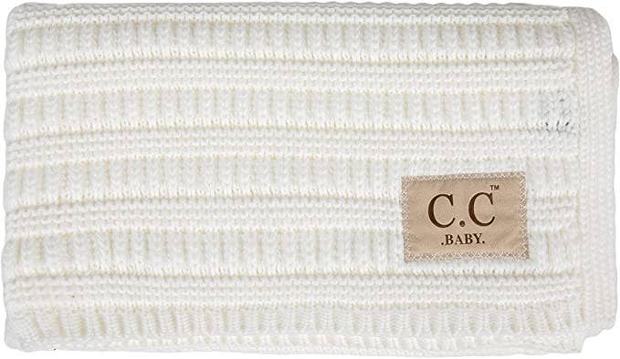 Baby Throw Blanket - Ribbed Knit (Ivory)