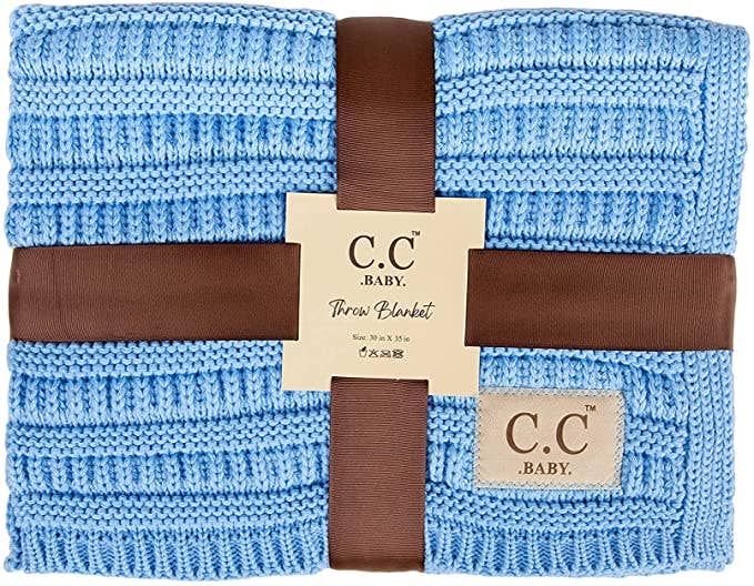 Baby Throw Blanket - Ribbed Knit (Pale Blue)