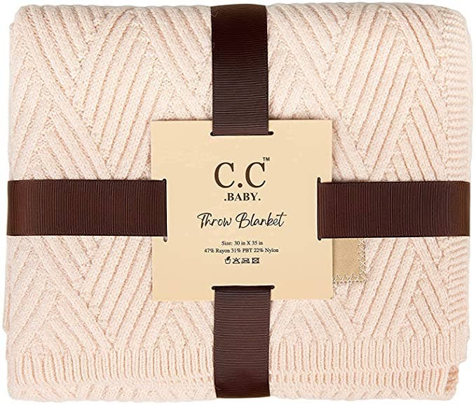 Baby Throw Blanket - Diagonal Basketweave (Beige)