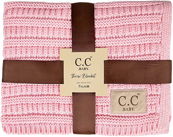 Baby Throw Blanket - Ribbed Knit (Pale Pink)